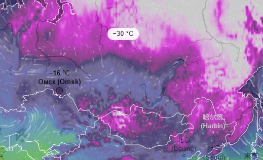 Омичей ждет резкое похолодание до –30 градусов Фото: Ventusky.com