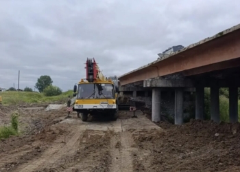 Глава Управления дорожного хозяйства региона Омской области Сергей Коваленко рассказал, как идет капремонт моста через реку Баселка Фото: Полина Давыдова